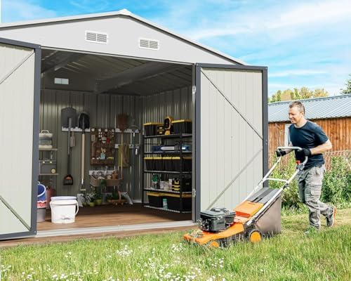 Greesum 10x8FT Outdoor Storage Shed Utility Tool Shed Gray - Image 3