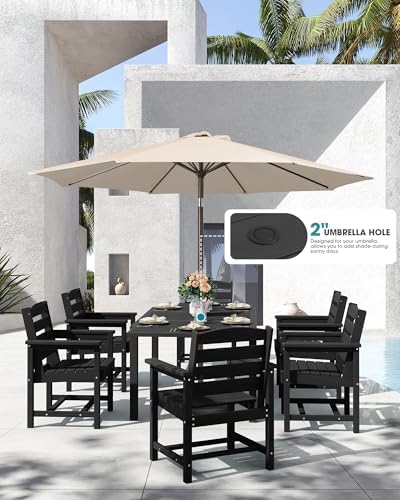 SERWALL 60" - 83" Expandable Outdoor Dining Table and 6 HDPE Chairs, Black - Image 2