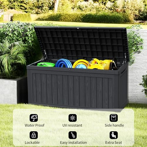 Mersco 320 Gallon Double-Wall Resin Deck Box - Lockable Waterproof Outdoor Storage Box, 1000lbs Capacity & Doubles as Seating for Patio Furnitures, Garden Tools, Pool Accessories (Black) - Image 5
