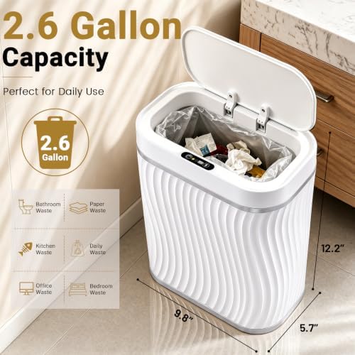 Ogikey Bathroom Small Trash Can with Automatic Touchless Lid, 2.6 Gallon Smart Garbage Can Narrow Waterproof Trash Bin for Bedroom, Office, Living Room - Image 2