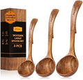 Wooden Ladle for Soup, 3 Size Teak Wood Ladle Spoon with Back Hooks, Heat Resistant Wooden Spoons for Cooking, Non-Stick, Comfortable Grip, Wood Kitchen Utensils Set for Serving, Stirring by Mooues