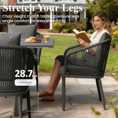 LayinSun 5 Pieces Outdoor Patio Dining Set, Aluminium Rectangular Dining Table and Wicker Rattan Chairs Set for Outside Backyard, Poolside - Image 5