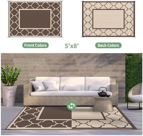 GENIMO Outdoor Rug, Waterproof Plastic Rugs for Patio, 5'x8' Coffee Beige - Image 4