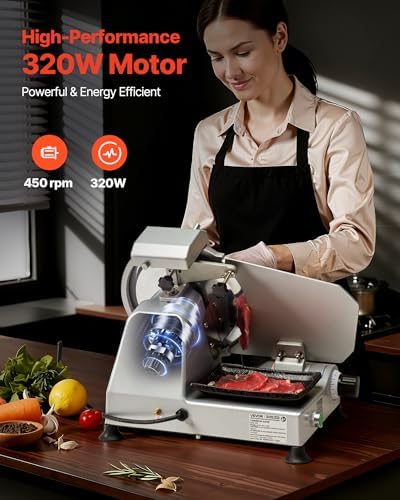 VEVOR Commercial Meat Slicer, 320W Electric Deli Slicer Machine with 10 inch SUS420 Blade, 0-0.4 inch Adjustable Thickness, for Frozen Meat, Ham, Baguett, Steak - Image 2