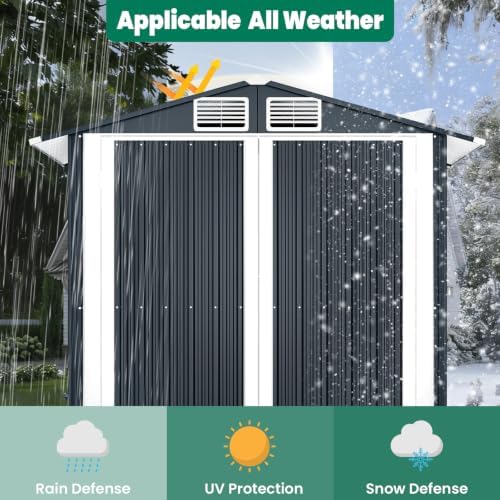 6x4 FT Outdoor Storage Shed, Weatherproof Garden Shed with Lockable Double Doors, Sloped Roof & Ventilation for Backyard, Patio, Poolside - Image 7