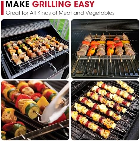 Unicook Upgarded Kabob Skewers, 6pcs 13.5" Stainless Steel Skewers & Rack - Image 3