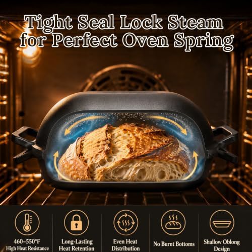 16"x10" Oval Cast Iron Dutch Oven for Bread Baking, Bread Loaf Pan With Sourdough Bread Making Kit, Pre-Seasoned Bread Dutch Oven With Lid, 9.5QT, 13 LBS Heavy Duty, Homemade Breadmaking - Image 4