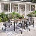 MIXPATIO 7pc Patio Dining Set, 60" Rectangle Metal Table, 6 Chairs, Black by MIXPATIO