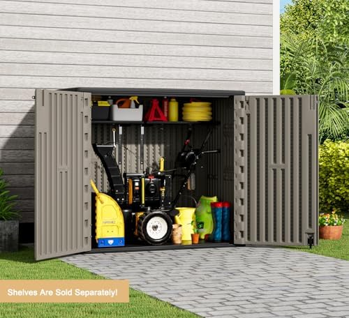 KINYING Outdoor Horizontal Storage Sheds,Outdoor Storage Cabinet Waterproof Resin Tool Storage Box for Lawn Mower,Garden Tools and Patio Furniture, Lockable (Brown) - Image 5