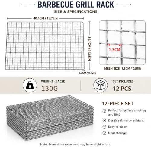 Grill Topper & Disposable Grill Grates 12 Pack: 15.8"×11.8" Grilling Topper Mesh Rack, Heat Resistant Barbecue Cooking Grid Rack suitable for Outdoor Gas Charcoal Smoker BBQ Party - Image 3