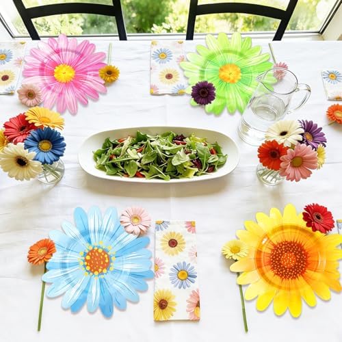 JarThenaAMCS 60 Pcs Daisy Floral Paper Plates Summer Disposable Plates 11 Inch Decorative Watercolor Sunflower Tableware Dessert Plate for Spring Party Tableware Supplies - Image 6