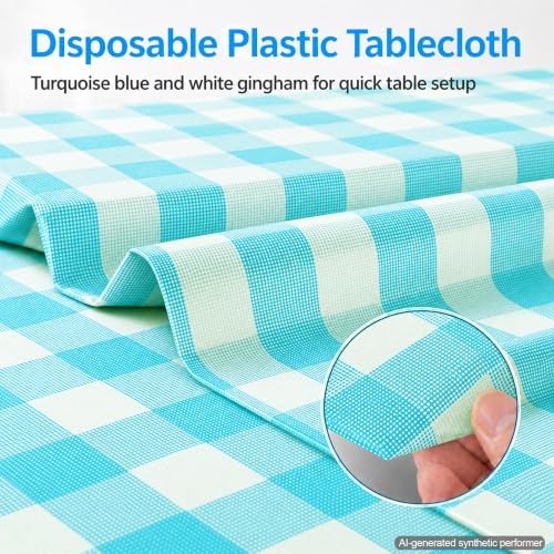 C CRYSTAL LEMON Disposable Plastic Tablecloths, 4 Pack, 54 x 108, Turquoise - Image 6