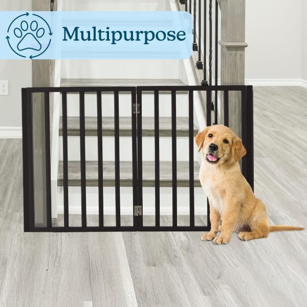 Pet Gate - 4-Panel Indoor Foldable Dog Fence for Stairs, Hallways, or Doorways - 72x24-Inch Wood Freestanding Dog Gates by PETMAKER (Black) - Image 5