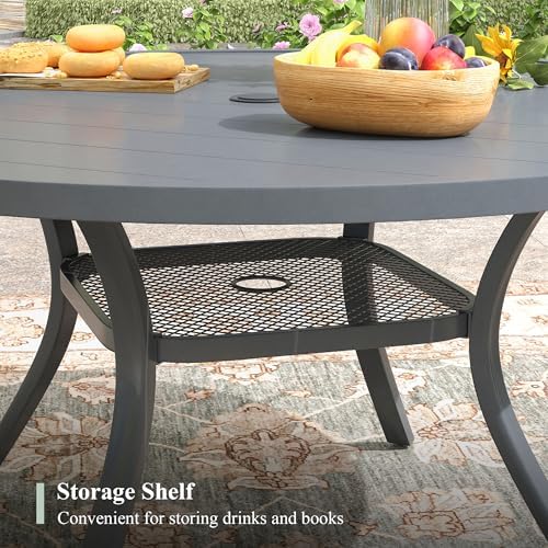 47.2" Patio Dining Table for 6, Round Outdoor Metal Dining Table with Umbrella Hole for Lawn Garden Backyard, Dark Grey - Image 5
