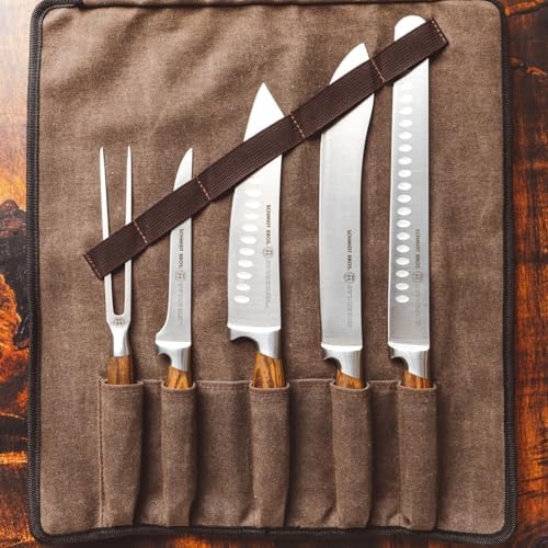 Zebra Wood 6-Piece BBQ Knife Set - Fully Forged Stainless Steel Grilling Utensils Including Brisket, Butcher, Chef's, Boning Knives, Carving Fork, Knife Carrying Roll - Image 4