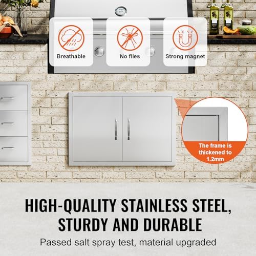 VEVOR BBQ Access Door, 30.5W x 21H Inch Double Outdoor Kitchen, Stainless Steel Flush Mount, Wall Vertical With Handles, for BBQ Island, Grilling Station, Outside Cabinet - Image 3