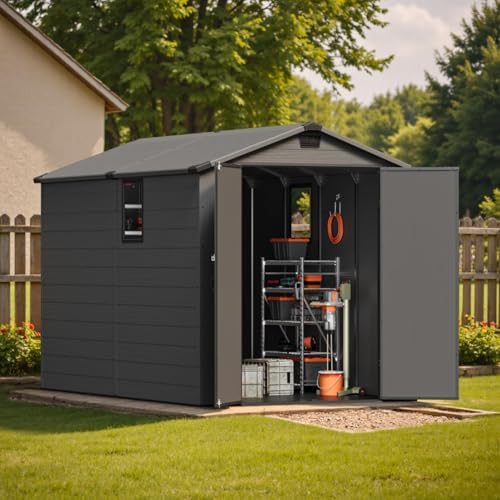 Patiowell 6x10 FT Plastic Outdoor Storage Shed with Floor, Dark Grey - Image 2