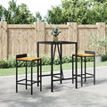 Bar Table with Glass Top Black Poly Rattan Tall Modern Versatile Garden Table Outdoor Dining Patio Terrace Backyard Outdoor Eating Garden Dining Furniture Patio by SKTQYQO