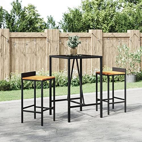 Bar Table with Glass Top Black Poly Rattan Tall Modern Versatile Garden Table Outdoor Dining Patio Terrace Backyard Outdoor Eating Garden Dining Furniture Patio by SKTQYQO
