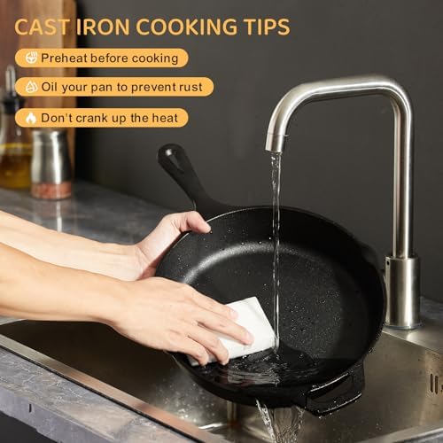 EWFEN Cast Iron Skillet 10 Inch, Pre-Seasoned Frying Pan, Heavy-Duty Professional Restaurant Chef Quality Cookware with Drip Spout, Indoor & Outdoor Use, Compatible with Oven, Stove, Grill & Campfire - Image 6