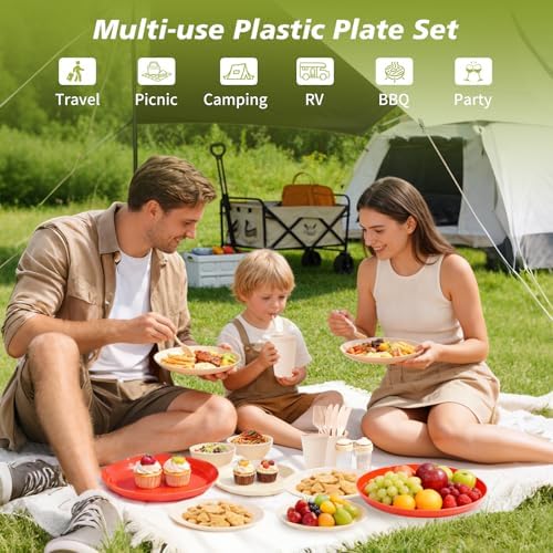 Camping Dishes Picnic Set, 31 Pcs Plastic Dinnerware Dishes Sets for 4 - Image 2