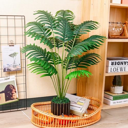 Der Rose 28" Fake Palm Tree in Black Gold Pot for Living Room Decor - Image 6