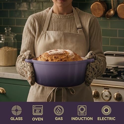 Vintage Style 4.5 Quart Dutch Oven Pot with Lid, Non Stick Enameled Cast Iron Dutch Oven for Bread Baking, Heavy-Duty, Oven Safe Ceramic Cookware Up to 500°F for Baking, Braising, Stews, Roasting, Purple - Image 5