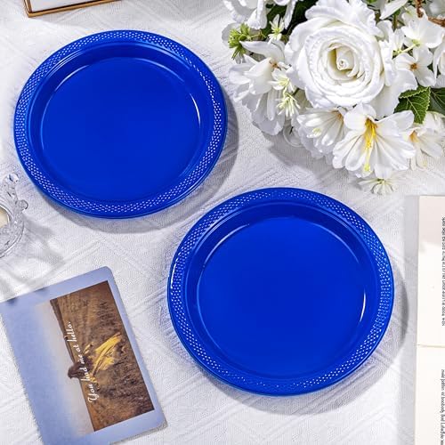 WELLIFE 7 Inch Royal Blue Plastic Plates 50 Count - Image 2