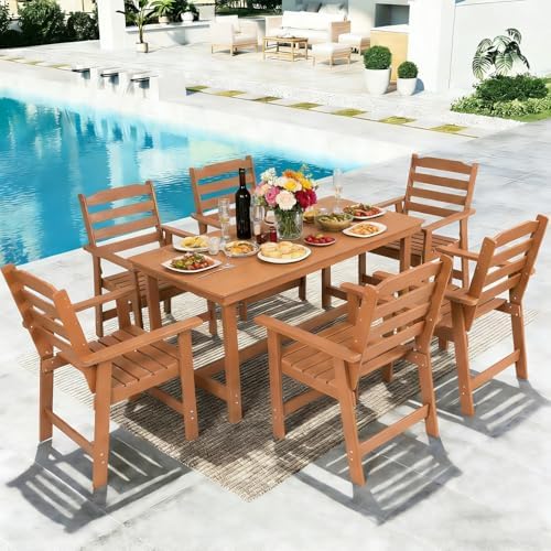FUNBERRY Outdoor Dining Set, HDPE 7 Piece Dining Table Set with Chairs by FUNBERRY