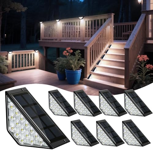 BKBB PPBB Solar Step Lights for Outside, Solar Stair Lights Outdoor Waterproof, Deck Step Lights for Fence, Patio, Yard, Porch, Front Door, Sidewalk, Garden, Patio Decor (8, Cool White) by Unknown