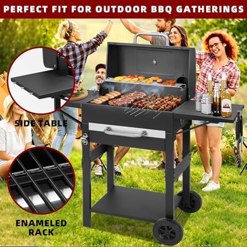 Charcoal Grill with 2 Side Tables 343 Sq.In.for BBQ Outdoor Cooking - Image 7