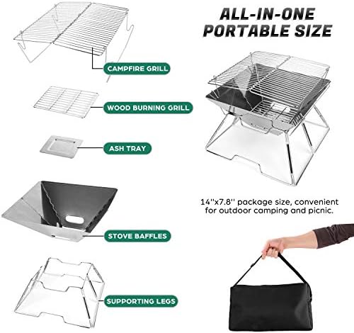 Odoland Folding Campfire Grill, Camping Fire Pit, Outdoor Wood Stove Burner - Image 3