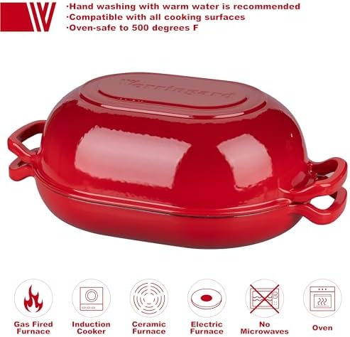 VORRINGARD Enameled Cast Iron Sourdough Bread Oven, Dutch Oven, Loaf Cast Iron Bread Pan for Homemade Bread Baking, Meatloaf Pan with Lid, 7QT, Red - Image 3