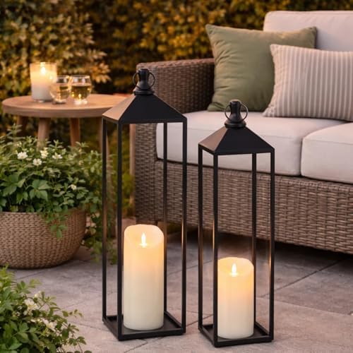 22'' 19'' Large Lanterns Decorative Outdoor Indoor, Set of 2 Candle Lantern - Image 5