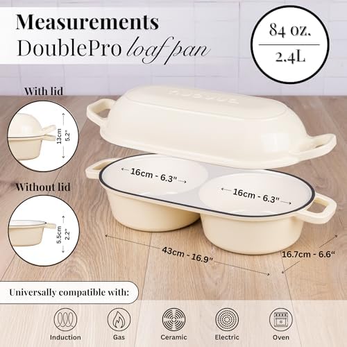 Dutch Oven For Sourdough Bread Baking – Enamelled Cast Iron Bread Loaf Pot – 500°F Oven Safe Non Stick Bread Pot – Double Round Loaf Space, 16.5cm Diameter, Cream, – by Nuovva - Image 2
