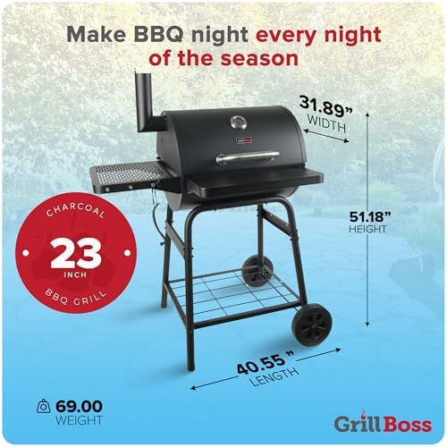 Grill Boss Charcoal Barrel Grill, Adjustable Cast-Iron Grate, Black, 23-In - Image 4