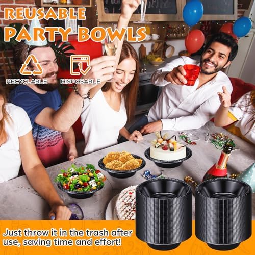 24 Pack 16oz Black Disposable Plastic Bowls Dessert, Ice Cream, Salad, Soup Serving Cups for Party, Picnic, Food Snacks (Black) - Image 4