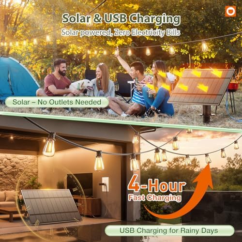 addlon 102FT(96+6) Solar String Lights Outdoor,Waterproof Dimmable 30+2 LED - Image 4