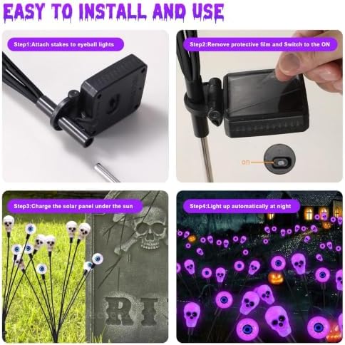 vignuto Halloween Decorations Outdoor, Scary Eyeball Lights,4PACKS 32LED,IP65 Waterproof,Halloween Decor for Garden/Yard/Patio/Lawn/Pathway(Purple) - Image 6