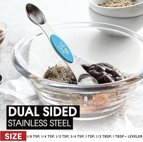 Spring Chef Stainless Steel 8 Magnetic Measuring Spoons for Kitchen, Teal - Image 3