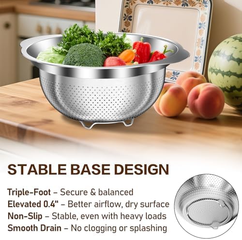 Stainless Steel Strainers for Kitchen, Stainless Steel Colander, Kitchen Strainer for Pasta Fruit Veggie Hot Food, 2 Pack Strainers and Colanders(2QT & 3QT), Dishwasher Safe, Silver - Image 3