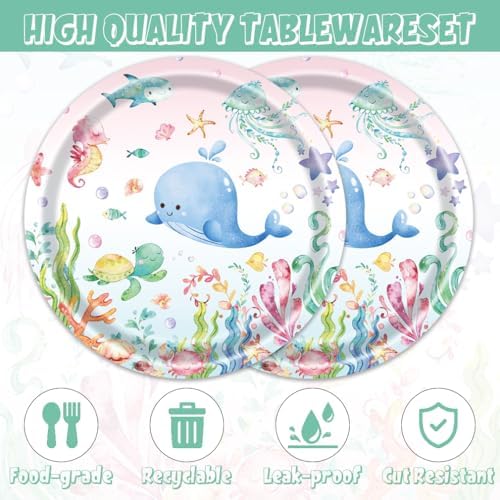 Egami 40pcs Under the Sea Party Supplies,include 20 Dessert plate and 20 Napkin,Ocean Turtle Party Plate Napkin Set,Used for Ocean Sea Animal Party Decoration (multicolor 1) - Image 4