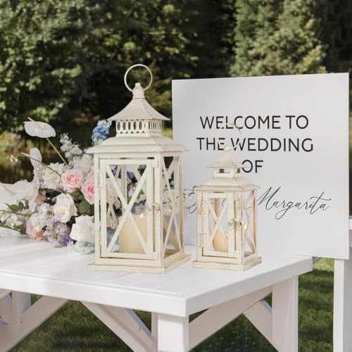 NEEDOMO Lanterns Decorative Outdoor&Indoor, Set of 4 (14"&10") Beige Metal Lantern Decor with Glass, Candle Holder for Porch, Patio, Garden, Balcony, Wedding, Table Centerpiece - Image 3