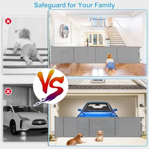 EZIGO 180 Inch Retractable Baby Gates, 41 Inch Extra Tall Retractable Gate - Image 4