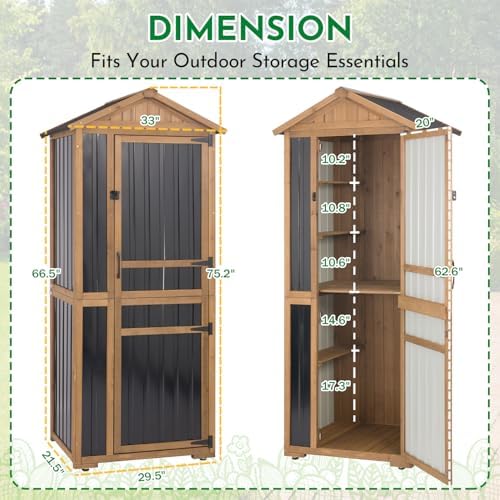 Ketive Outdoor Storage Cabinet Wooden Vertical Garden Tool Storage Shed - Image 2