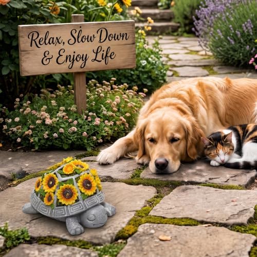 Solar Turtle Garden Statue Outdoor Decor, Sunflower with 7 LED Lights - Image 3