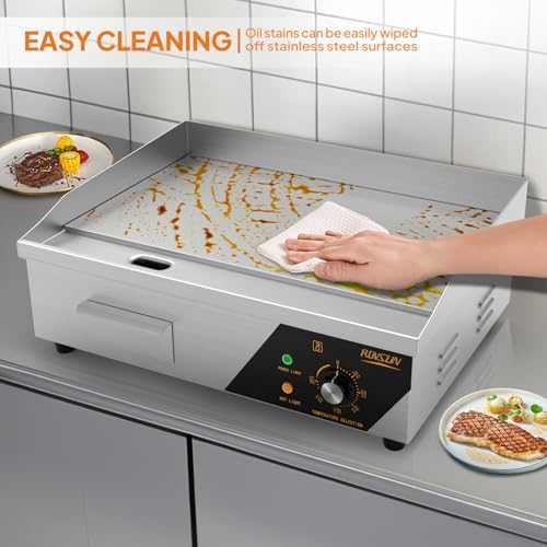 Bonnlo 22 Inch 1600W Commercial Griddle with Stainless Steel Countertop, Flat Griddle, 122-572℉ Adjustable Temp Control of Electric Flat Top Grill for Cheese 、Steak and Egg, Home & Restaurant Use - Image 5