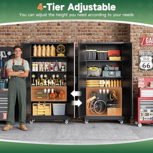 Letaya Metal Garage Storage Cabinet with Wheels,75" Black Tool Steel Locker - Image 6