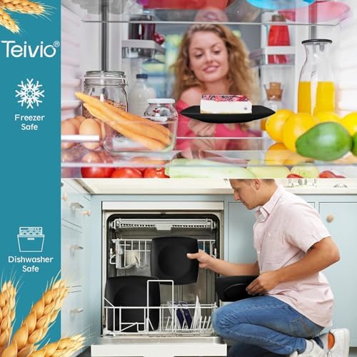 Teivio 32-piece Plastic Wheat Straw Square Dinnerware Set for 8, Unbreakable Dinner Plates, Salad Plates, Snack Bowls, Tumblers, Dishwasher Safe, Outdoor Kitchen Dinning RV Essentials Dish, Black - Image 4