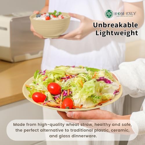 Homienly 24 PCS Premium Wheat Straw Dishes Set for 6, Reusable Plates and Bowls Sets,Cups,Lightweight & Unbreakable Dishwasher and Microwave Safe Dinnerware Sets for Kitchen,Outdoor- Beige - Image 5